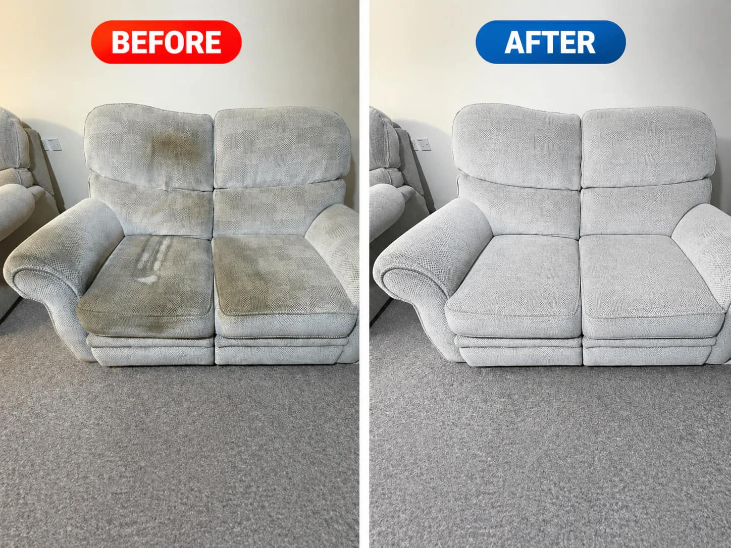 Before and after professional sofa cleaning result